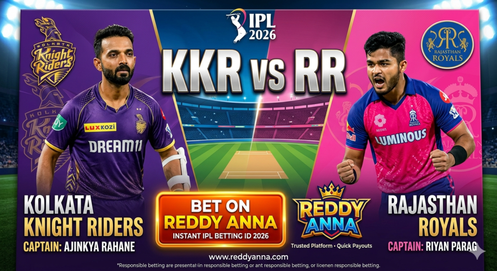 KKR vs RR Bet on Reddy Anna – IPL Betting ID 2026