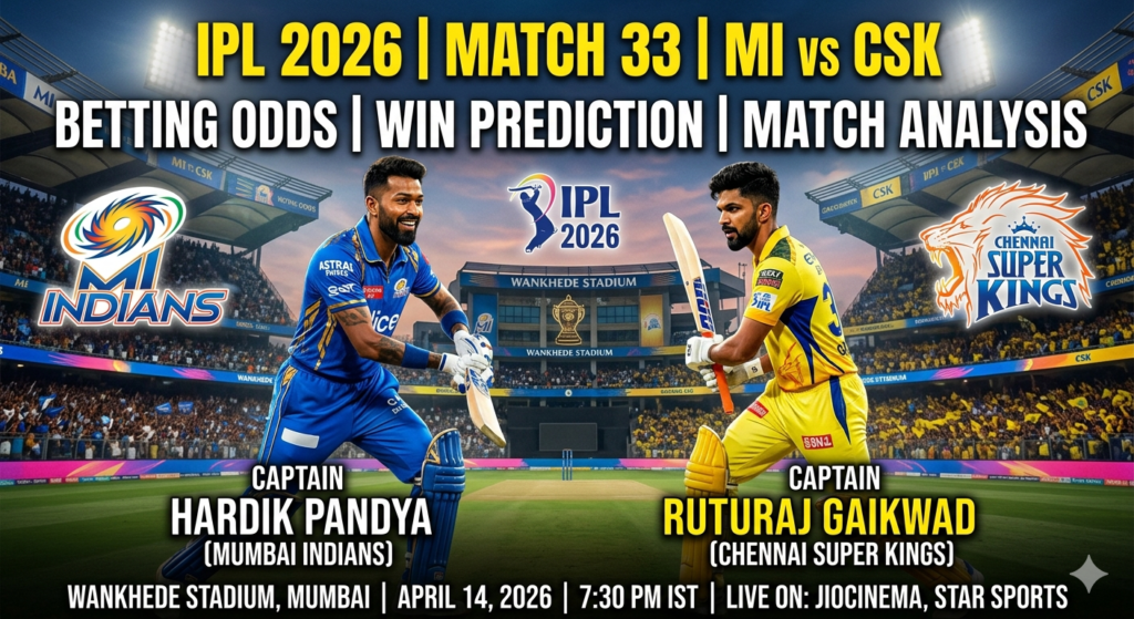 MI vs CSK Betting Odds, Win Prediction & Match Analysis – IPL 2026 Match 33