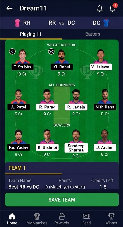 RR vs DC Dream11 Prediction Today Match 43rd IPL 2026: Top Fantasy Team, Playing XI, Jaipur Pitch Report & Player Stats