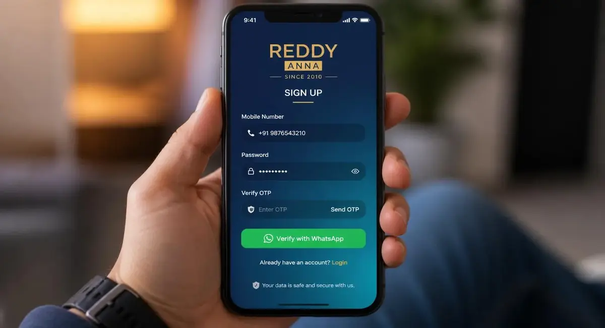 Reddy Anna Sign Up registration form with OTP verification on mobile phone