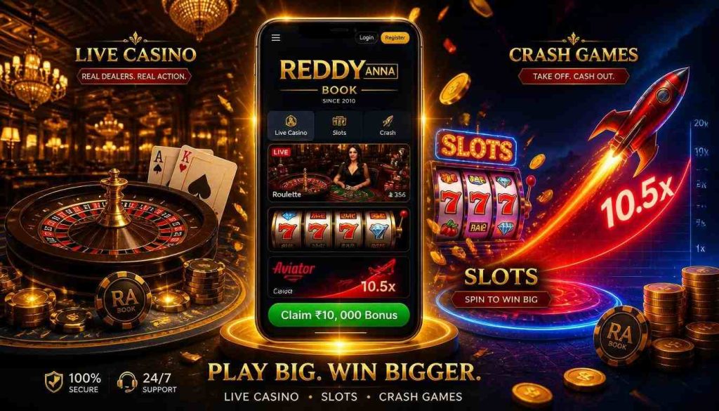 Reddy Anna Book online casino banner featuring casino games and live casino betting options