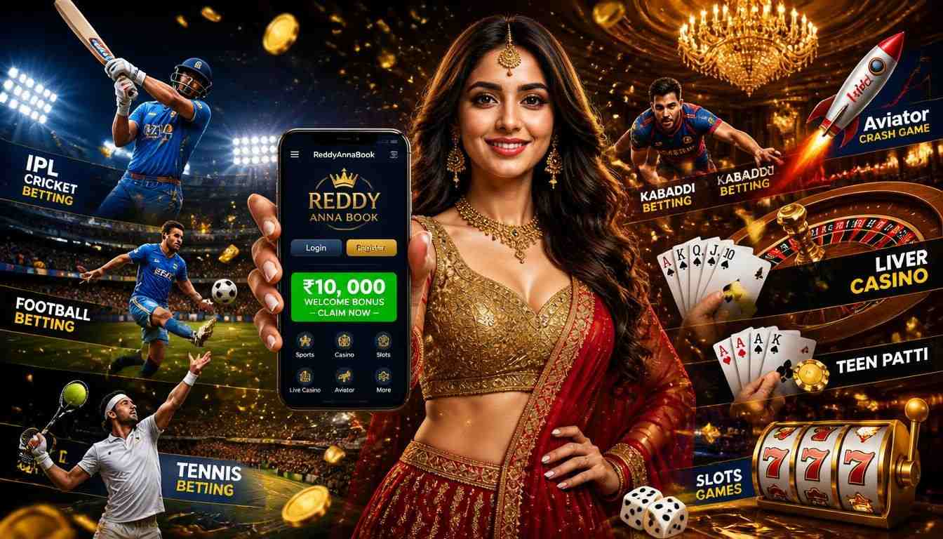 Reddy Anna Book online betting and casino banner with cricket, football, tennis and Teen Patti