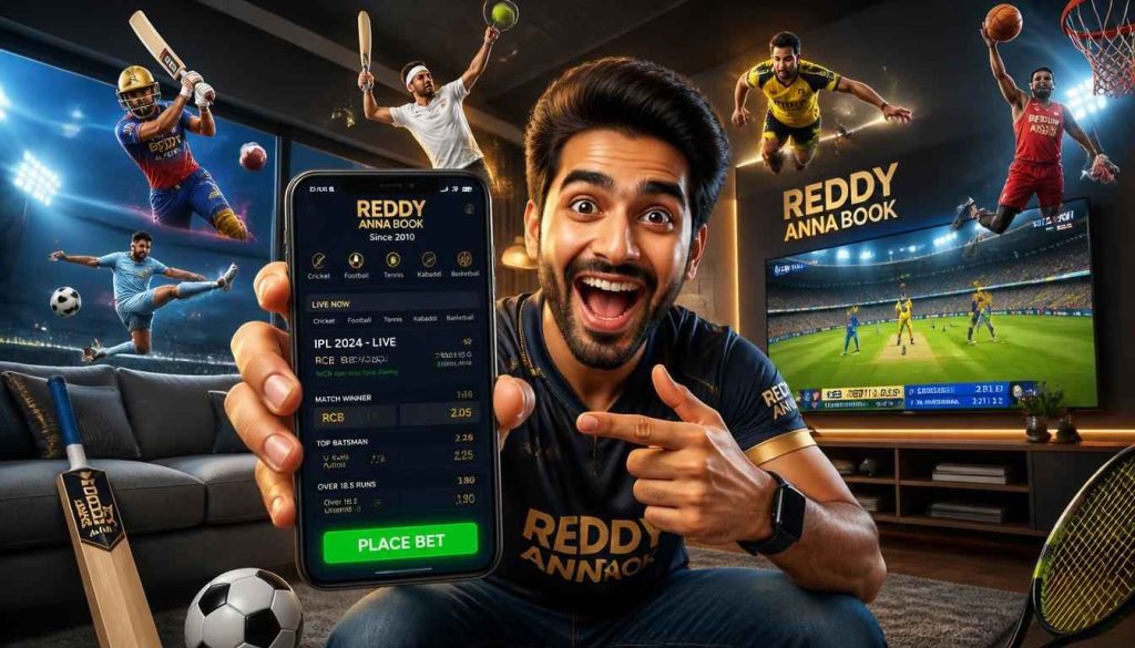 Reddy Anna Book sports betting banner featuring cricket, football, tennis and other sports betting options